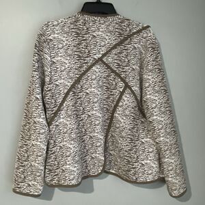 Chico's Piped Knit Jacquard Blazer Size 2 Open Front Textured Cardigan Sweater